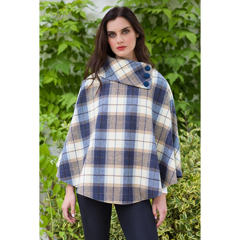 Cozy Irish Pure Wool Buttoned Poncho Wrap