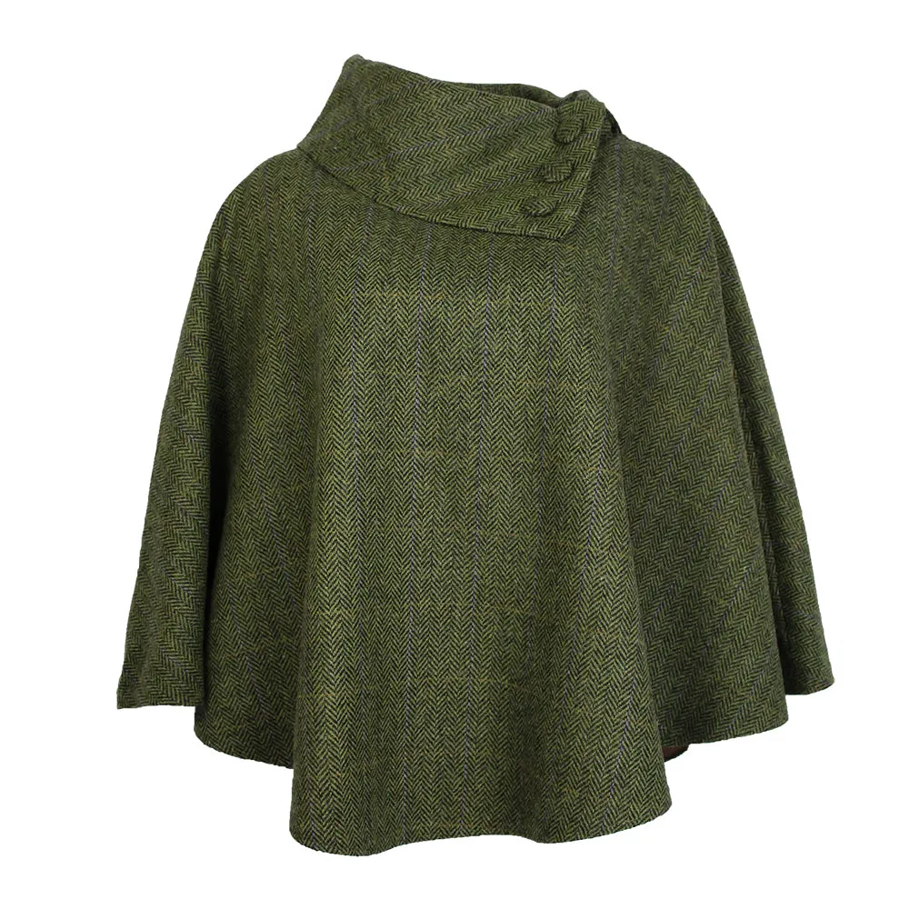 Cozy Irish Pure Wool Buttoned Poncho Wrap