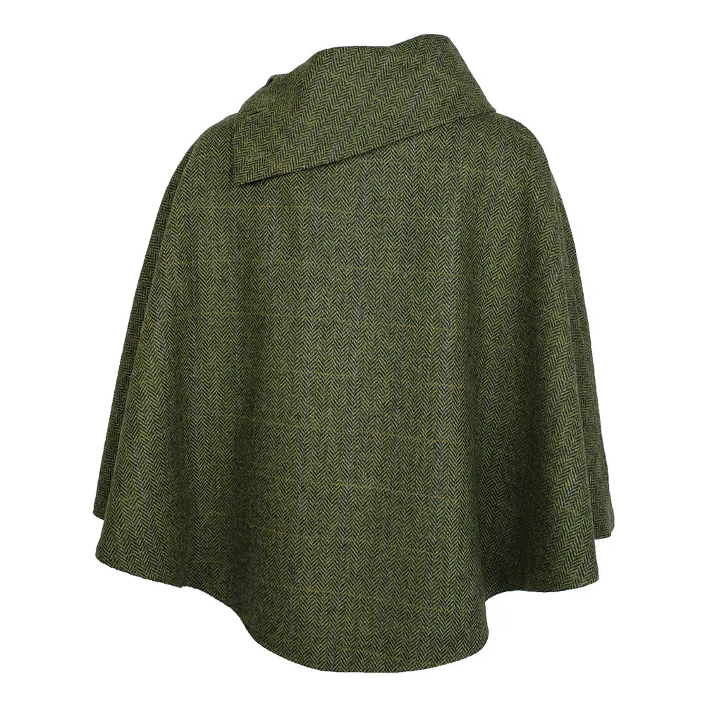 Cozy Irish Pure Wool Buttoned Poncho Wrap