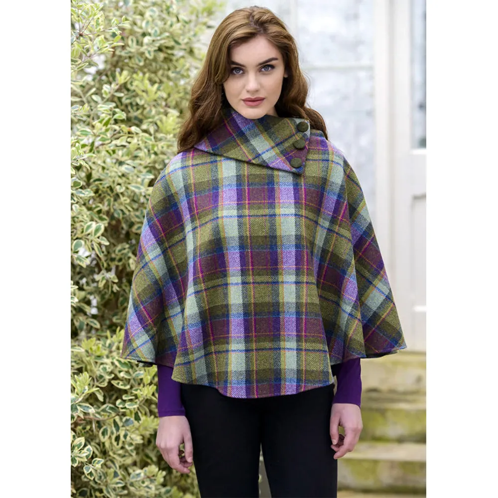 Cozy Irish Pure Wool Buttoned Poncho Wrap