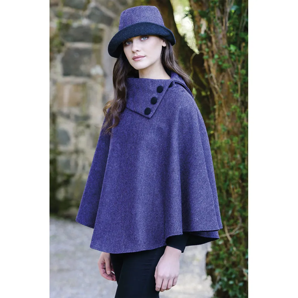 Cozy Irish Pure Wool Buttoned Poncho Wrap