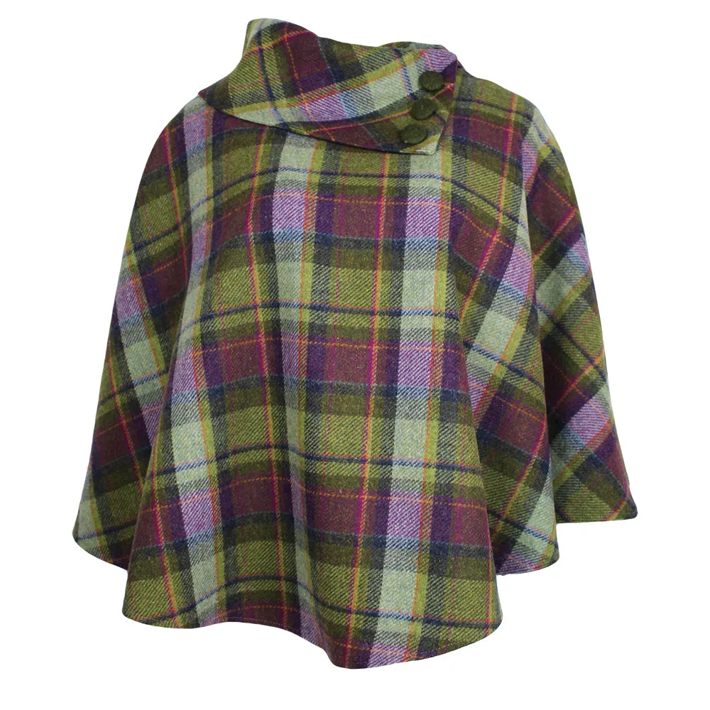 Cozy Irish Pure Wool Buttoned Poncho Wrap