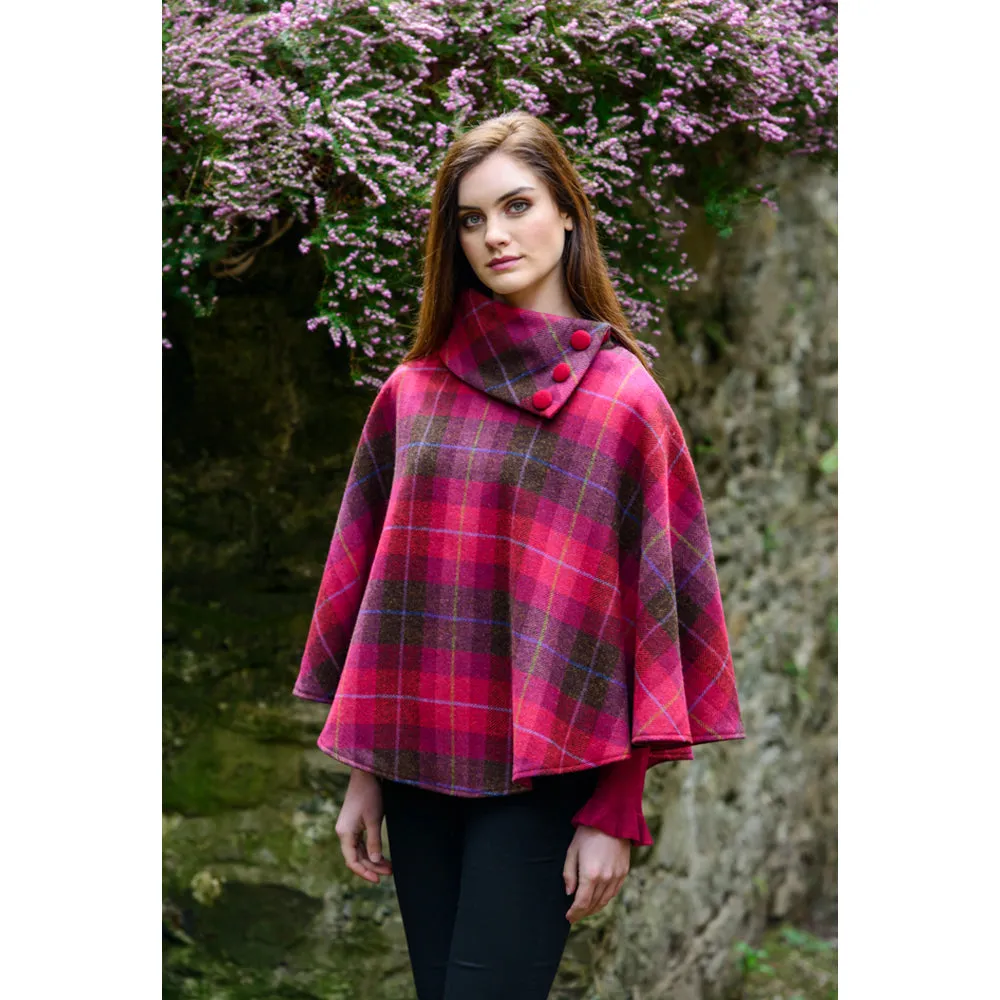 Cozy Irish Pure Wool Buttoned Poncho Wrap