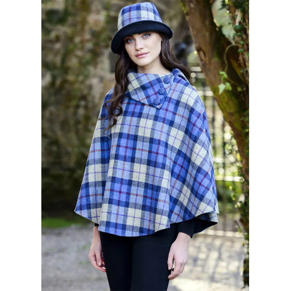 Cozy Irish Pure Wool Buttoned Poncho Wrap