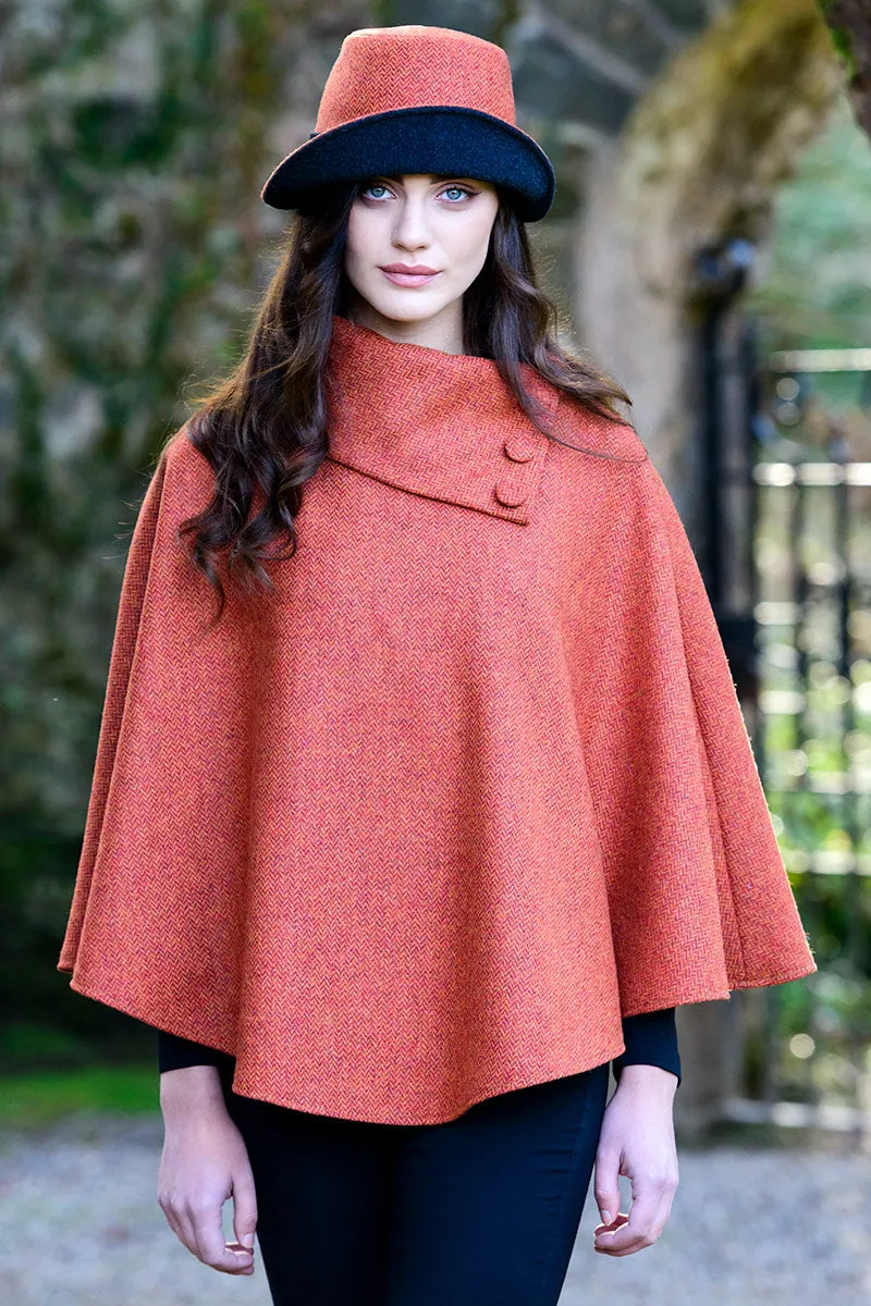 Cozy Irish Pure Wool Buttoned Poncho Wrap