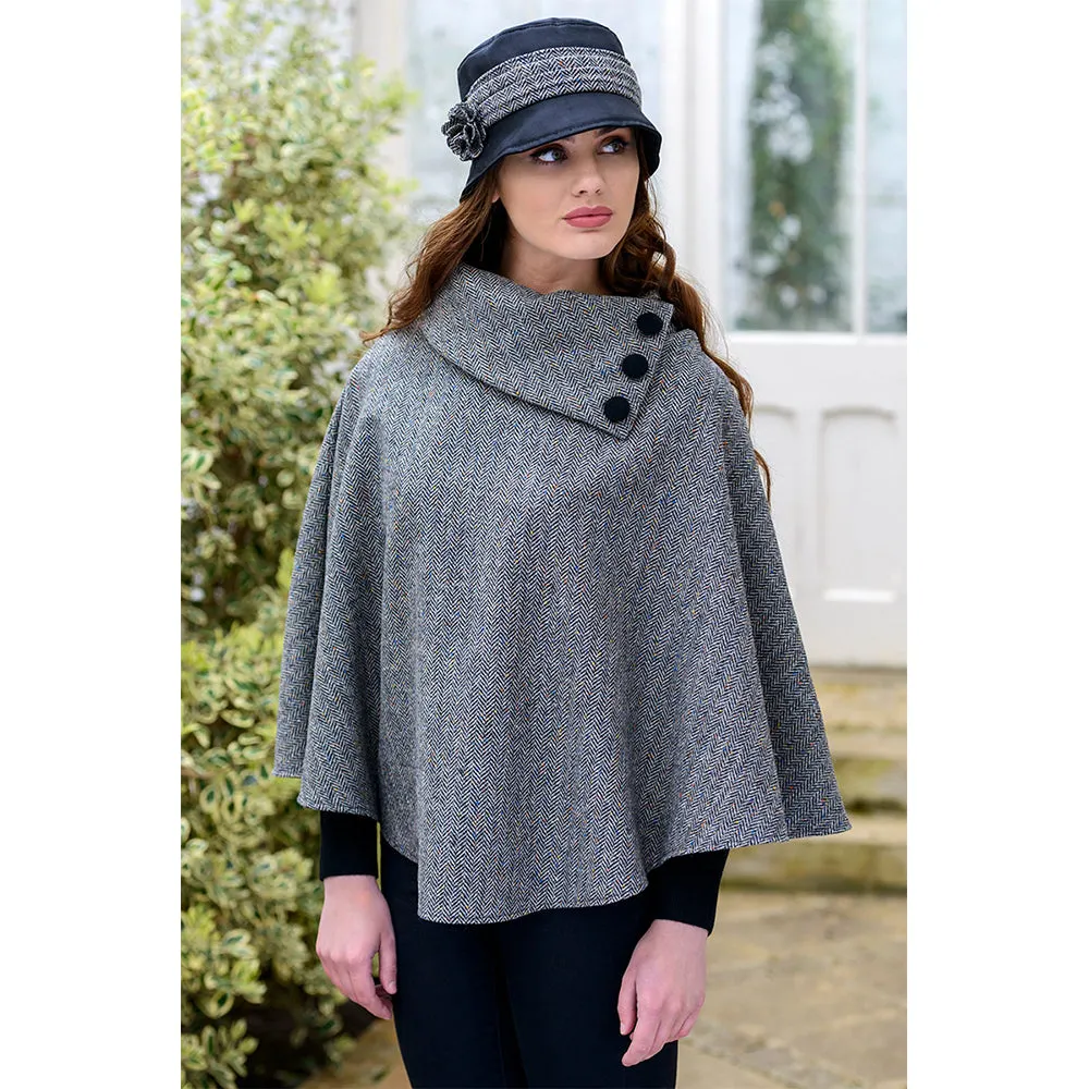 Cozy Irish Pure Wool Buttoned Poncho Wrap