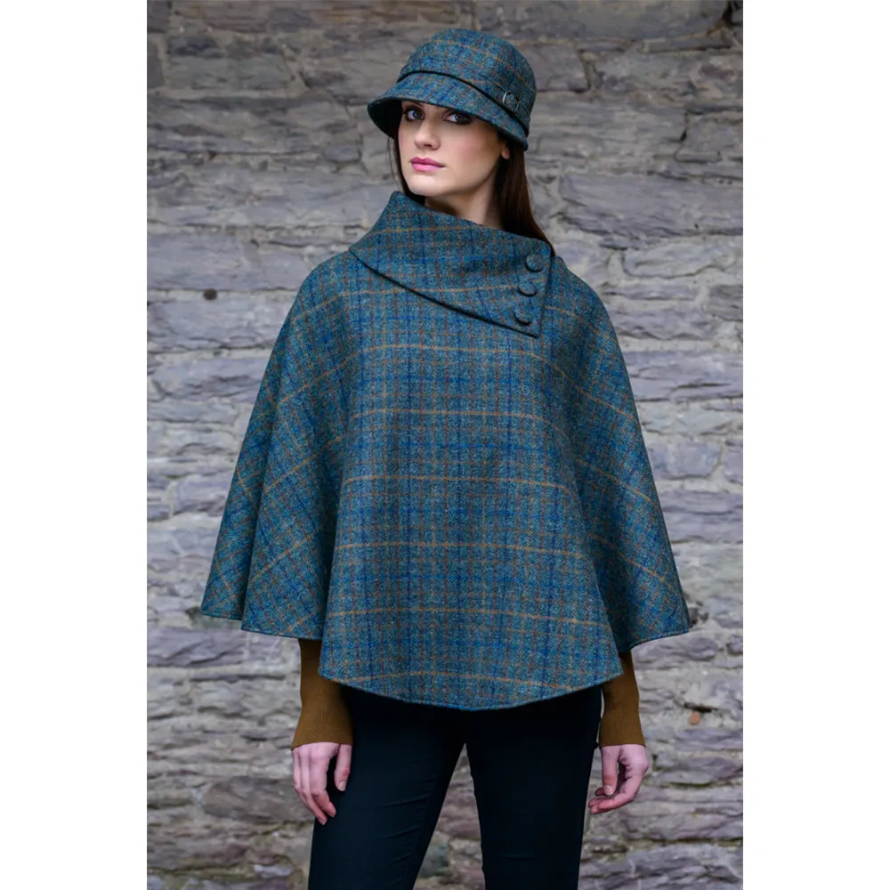 Cozy Irish Pure Wool Buttoned Poncho Wrap