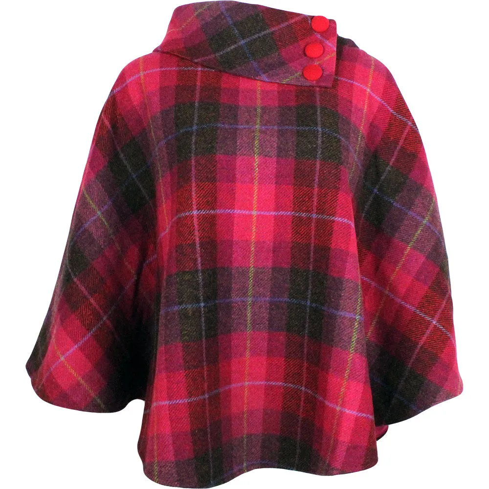 Cozy Irish Pure Wool Buttoned Poncho Wrap