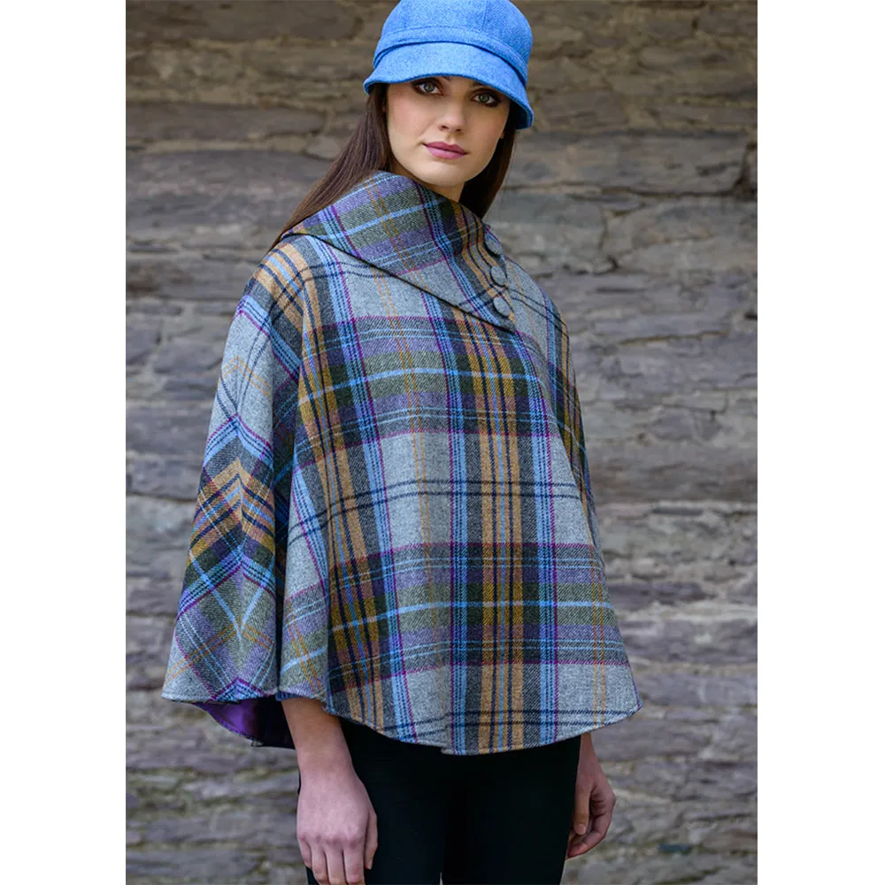 Cozy Irish Pure Wool Buttoned Poncho Wrap