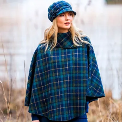 Cozy Irish Pure Wool Buttoned Poncho Wrap