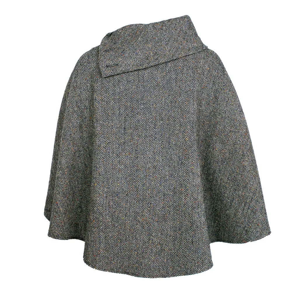 Cozy Irish Pure Wool Buttoned Poncho Wrap