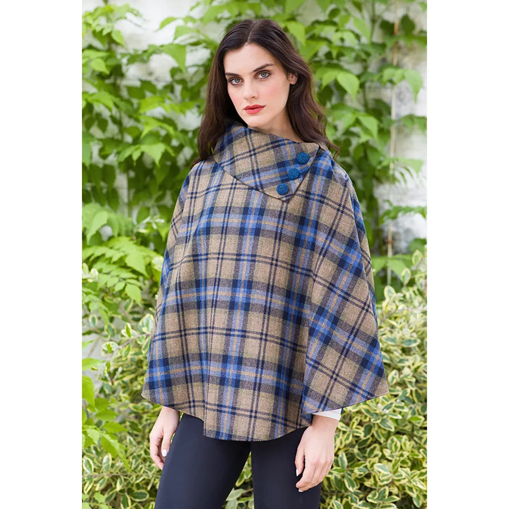 Cozy Irish Pure Wool Buttoned Poncho Wrap