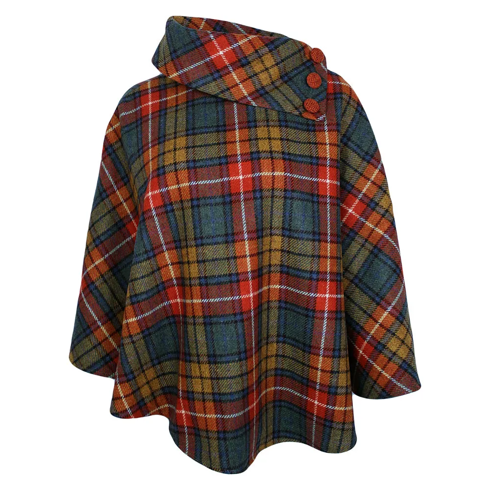 Cozy Irish Pure Wool Buttoned Poncho Wrap