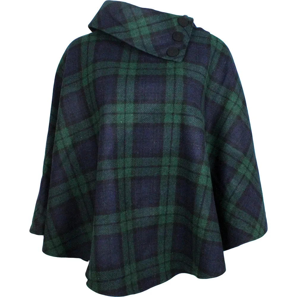 Cozy Irish Pure Wool Buttoned Poncho Wrap