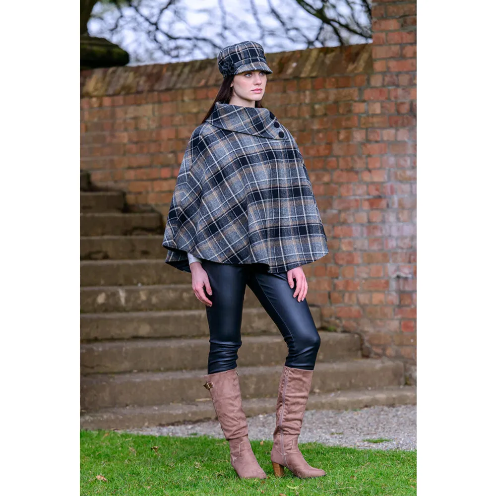 Cozy Irish Pure Wool Buttoned Poncho Wrap