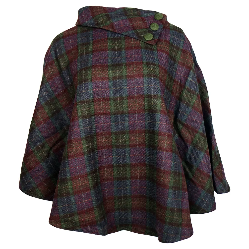 Cozy Irish Pure Wool Buttoned Poncho Wrap