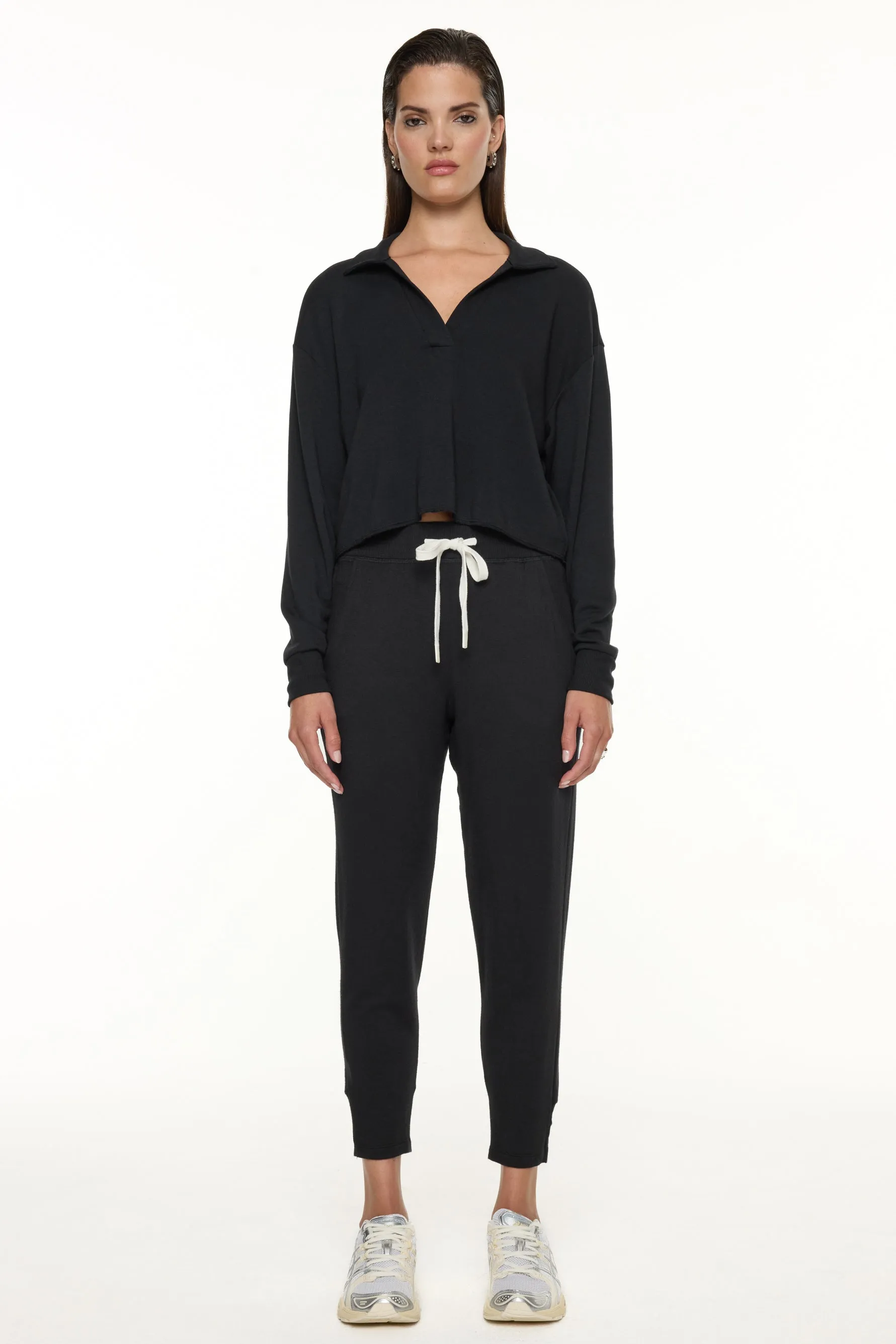 Joan Fleece Polo Sweatshirt - Black