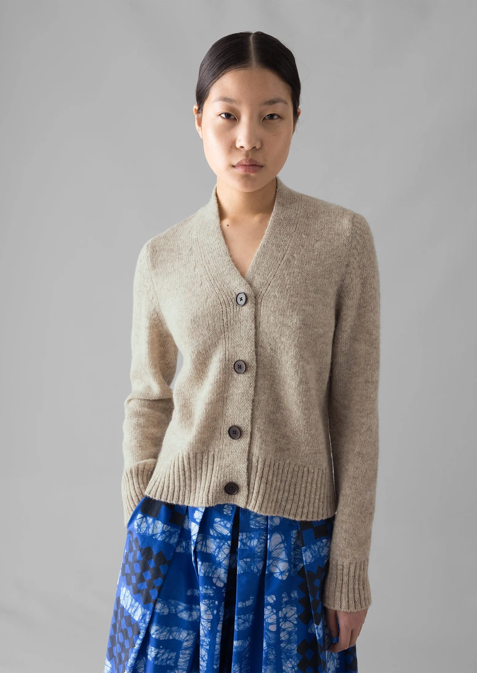 Cozy Oatmeal Wool Kaia V-Neck Cardigan Sweater