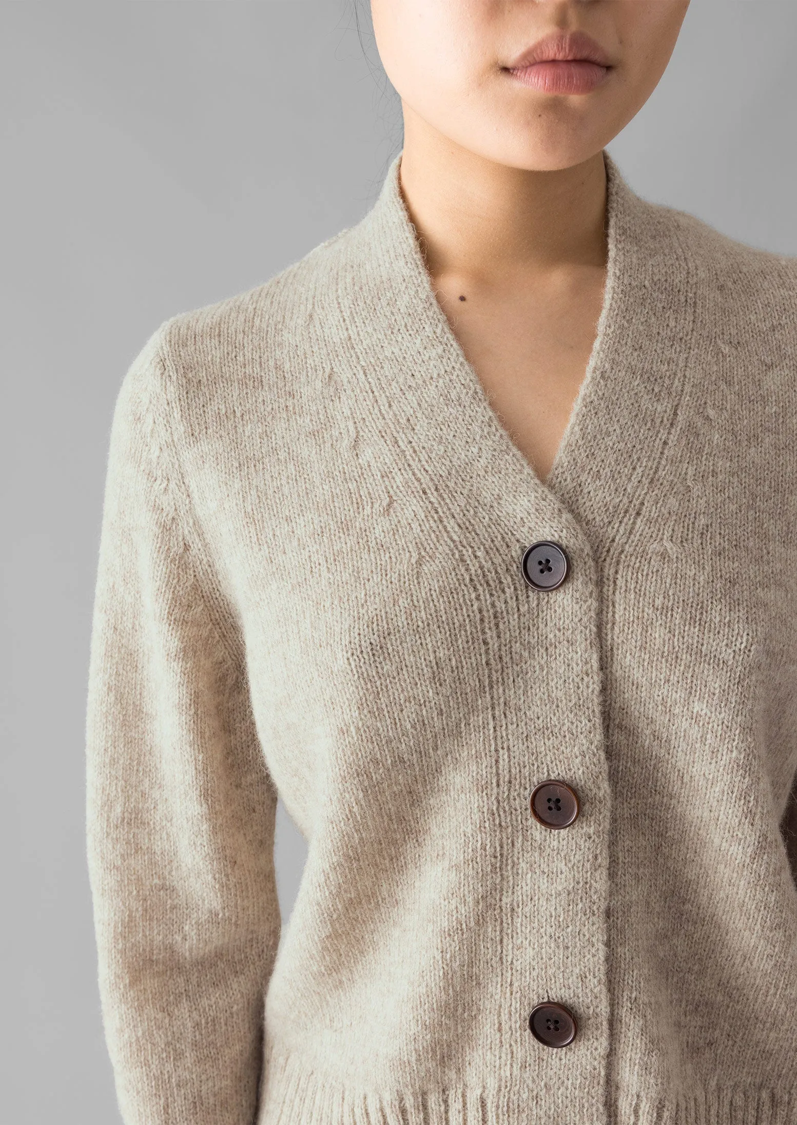 Cozy Oatmeal Wool Kaia V-Neck Cardigan Sweater