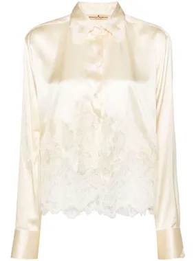 LACE-PANELS SATIN SHIRT