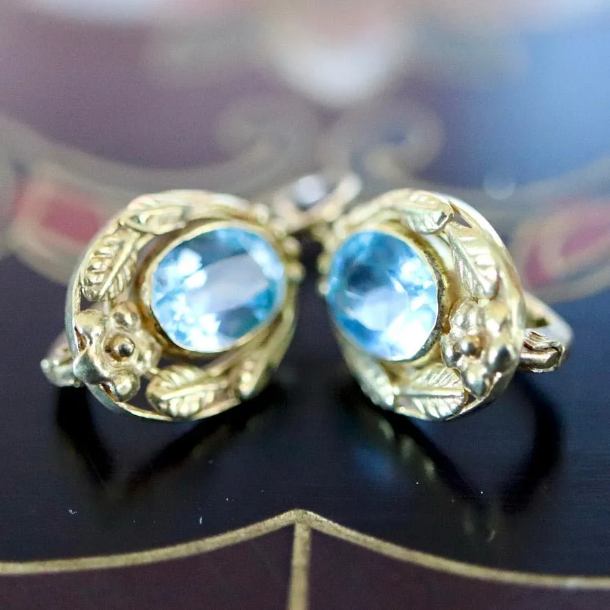 Lady Windermere 14k Gold and Blue Topaz Earrings