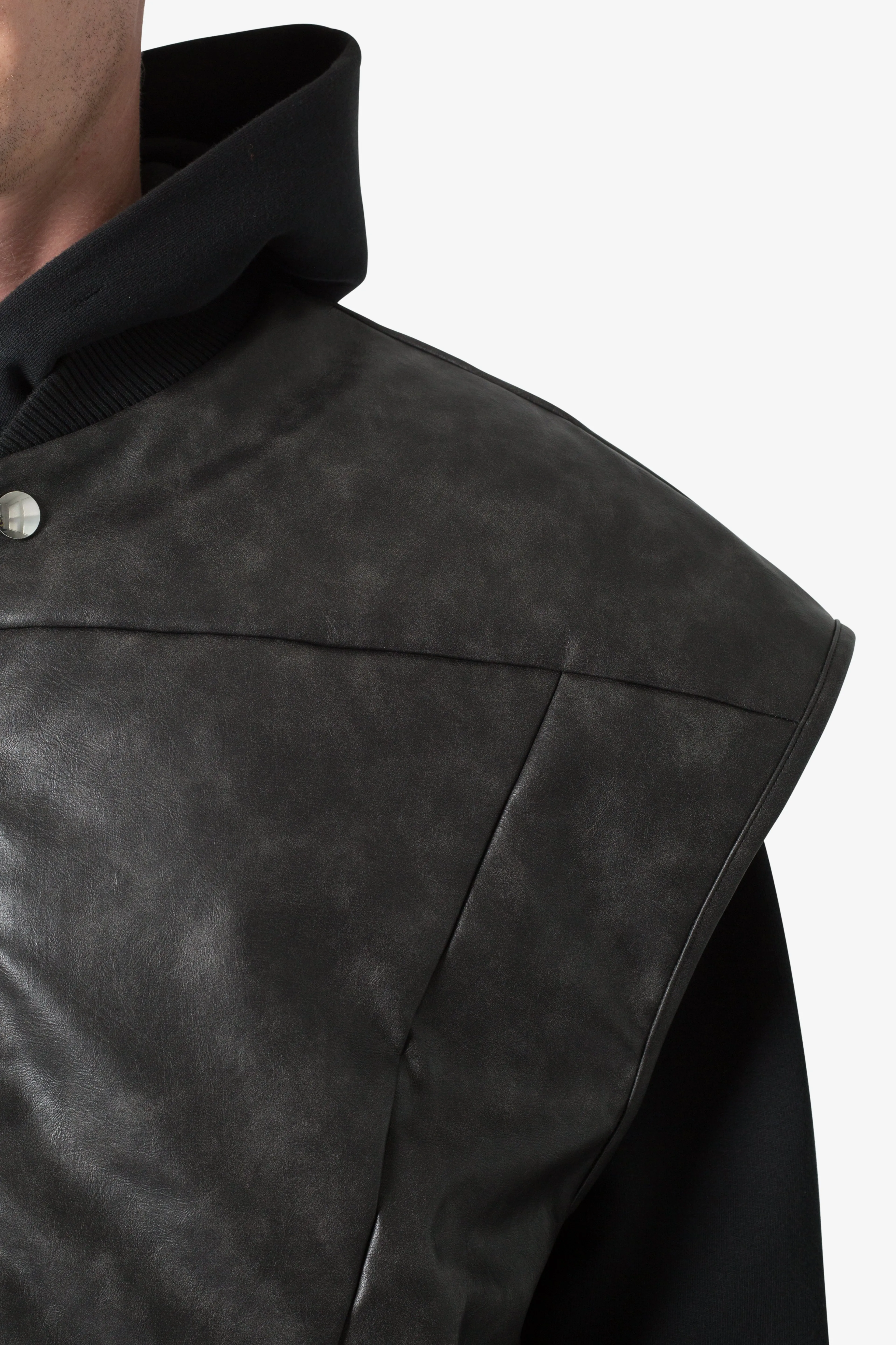 Leather Bomber Vest - Black