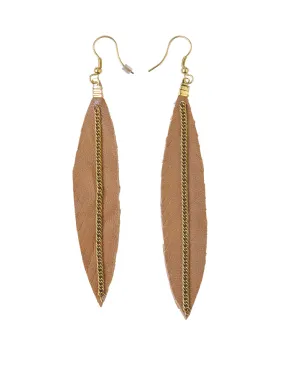 Leather Brown Feather Earrings