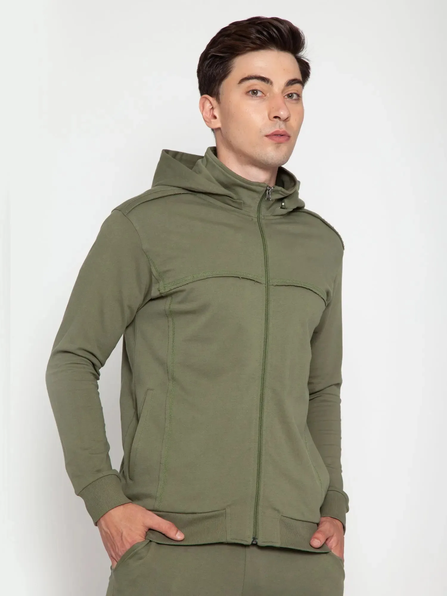 Olive Green Removable Hooded Jacket