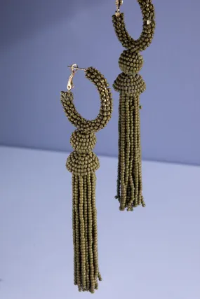 Olive Long Beaded Earrings