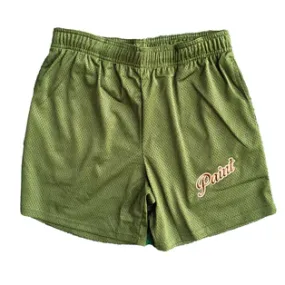 Olive Mesh Script Shorts