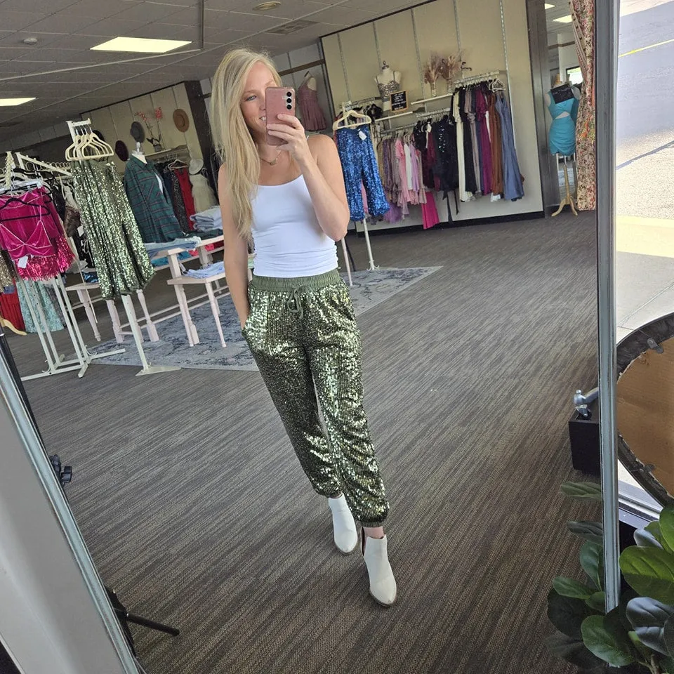 Olive Sequin Joggers