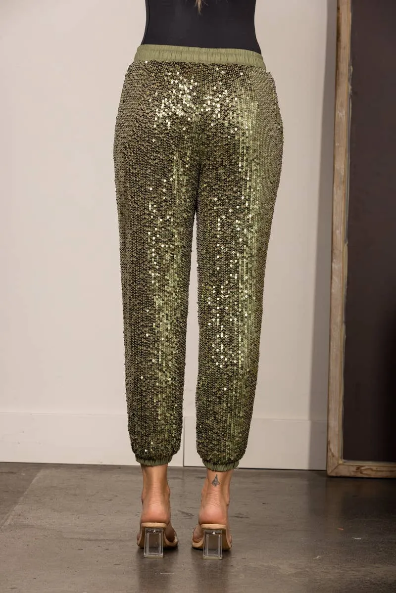 Olive Sequin Joggers