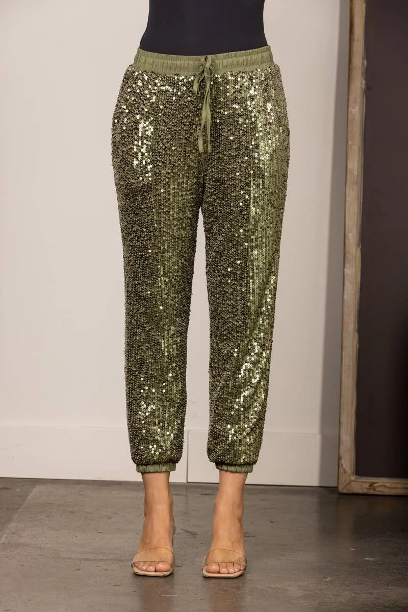 Olive Sequin Joggers