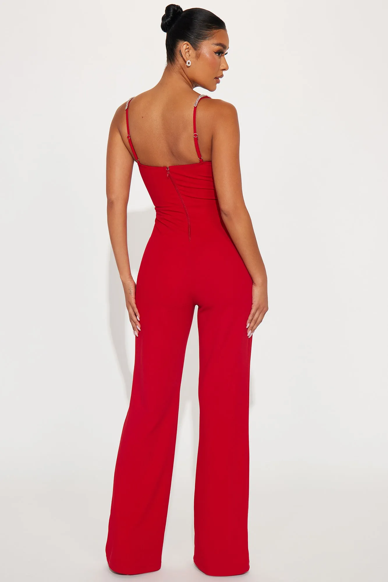 Oscars Lady Embellished Jumpsuit - Red