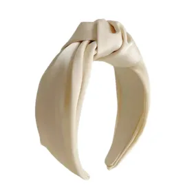 Oversized Knot Satin Headband Ecru