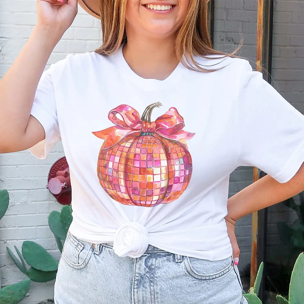 Pink Disco Pumpkin Fall Graphic T-Shirt - FA309