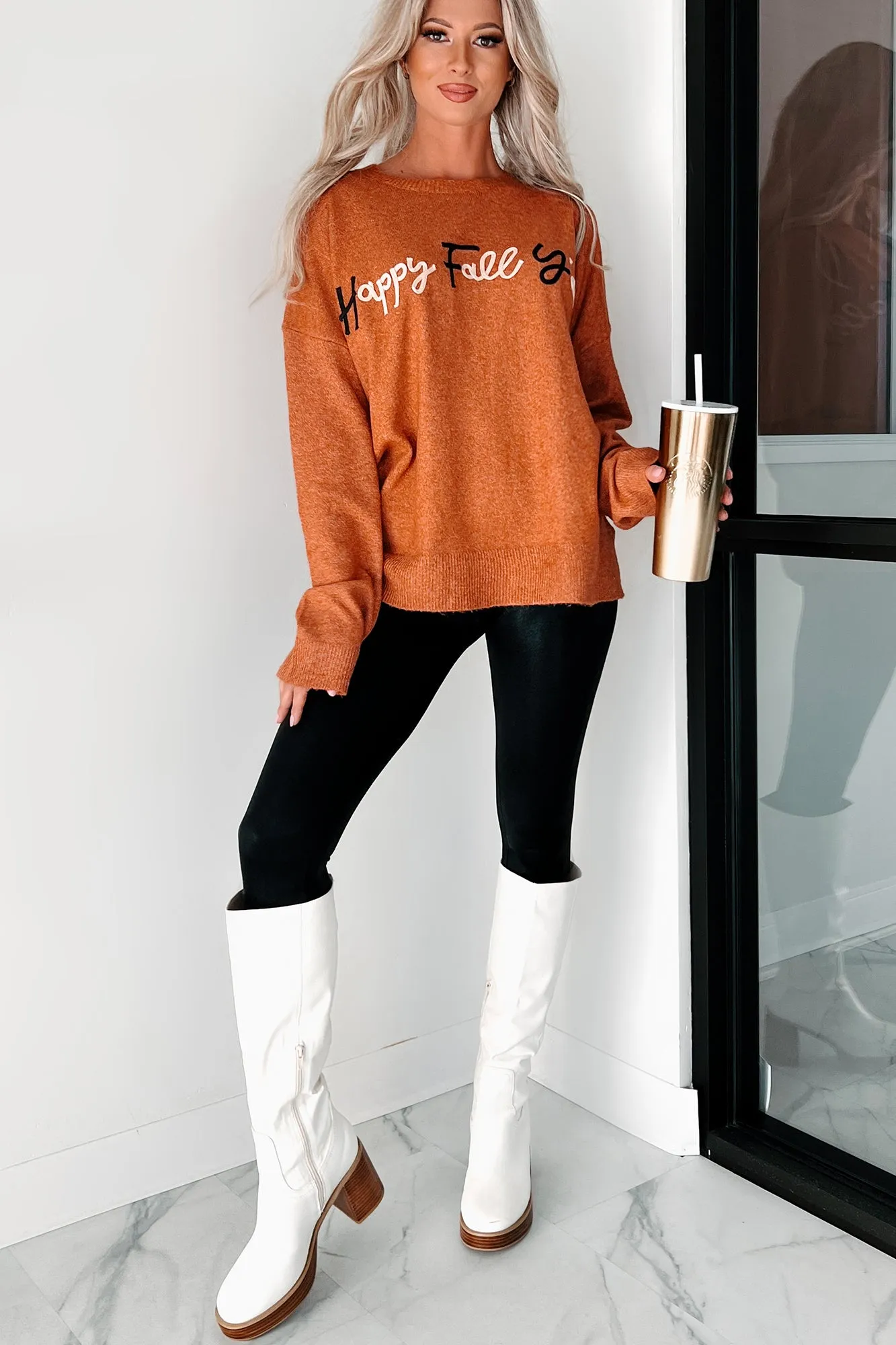 "Happy Fall Y'all" Graphic Sweater (Rust)