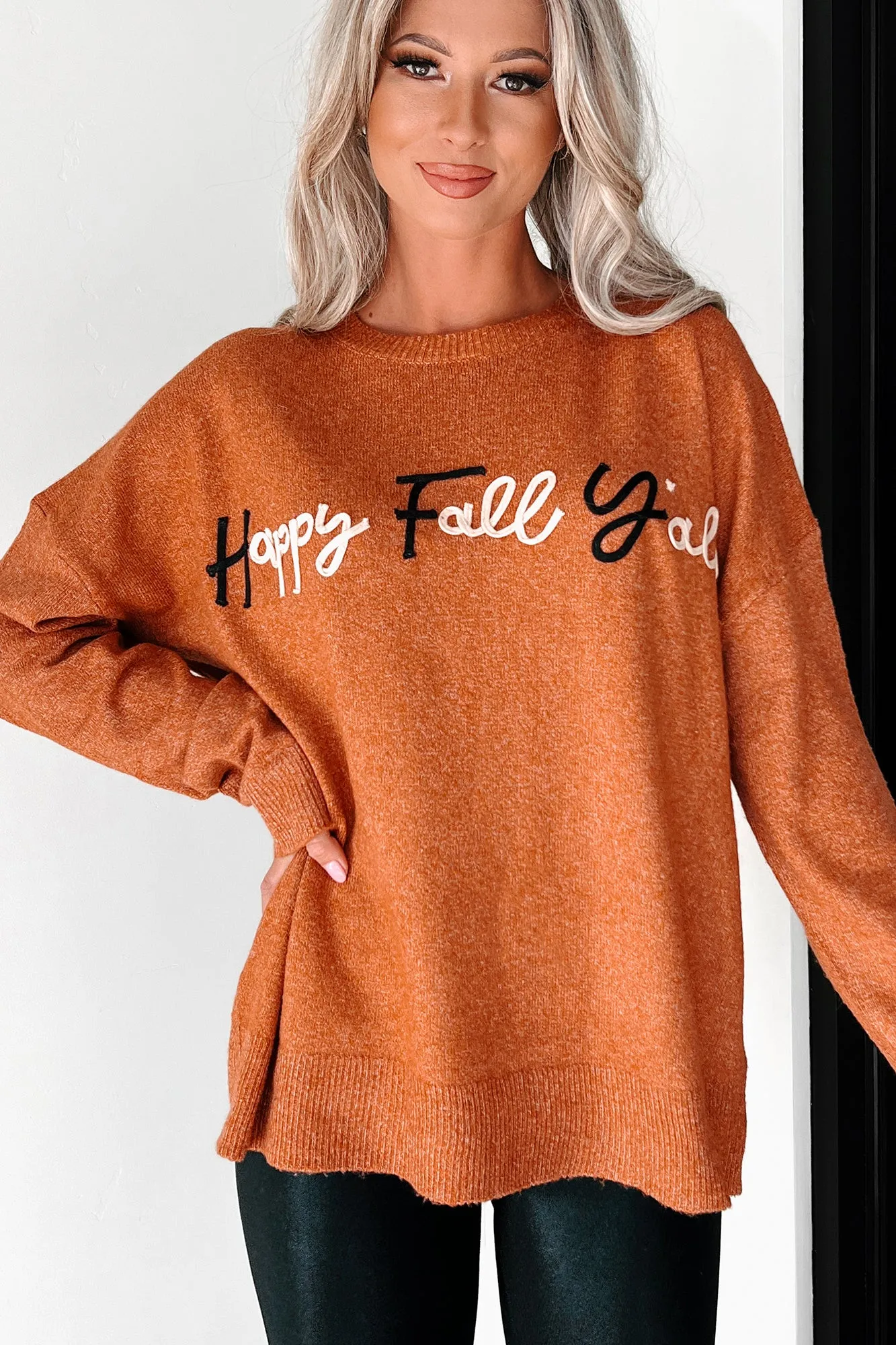 "Happy Fall Y'all" Graphic Sweater (Rust)