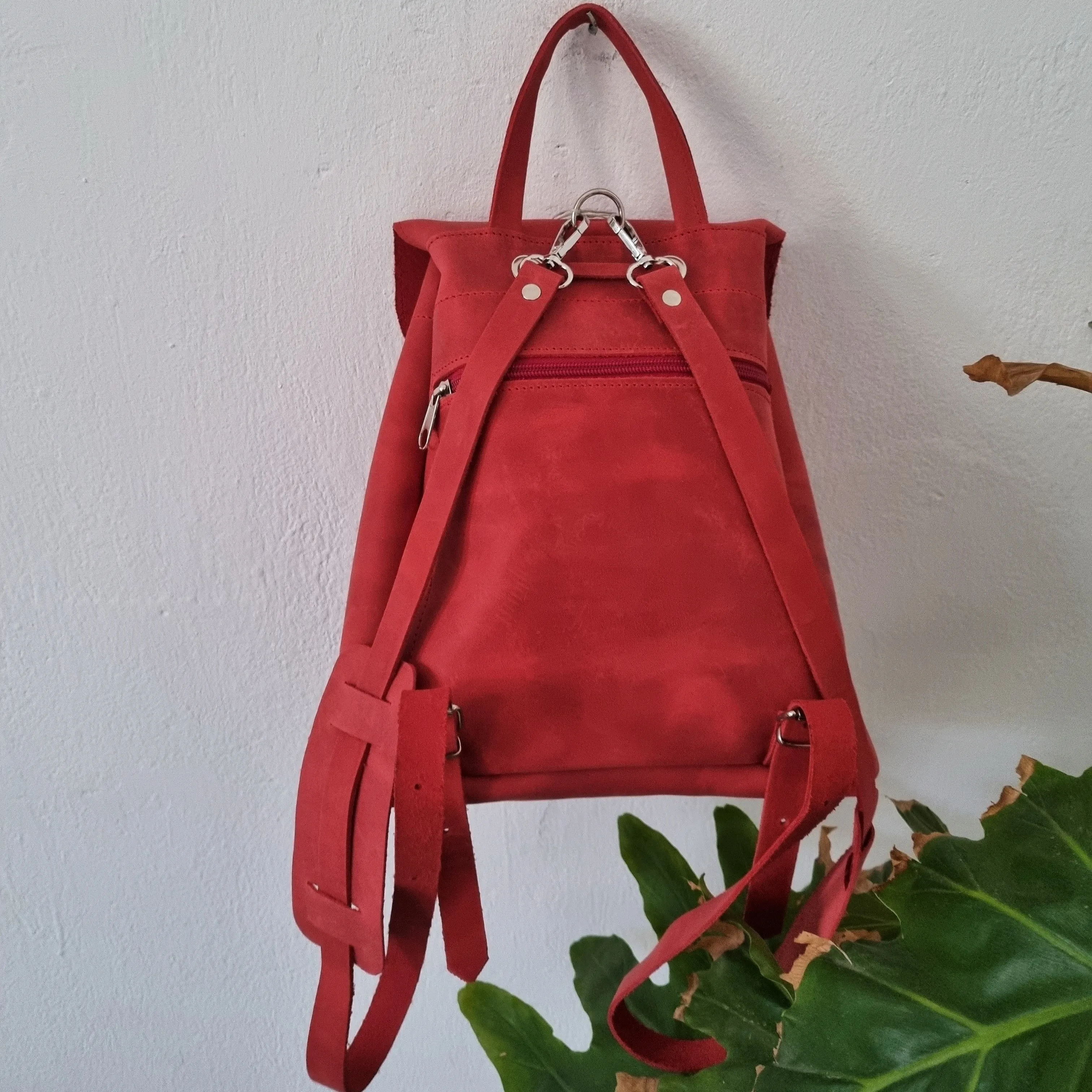 Red leather backbag