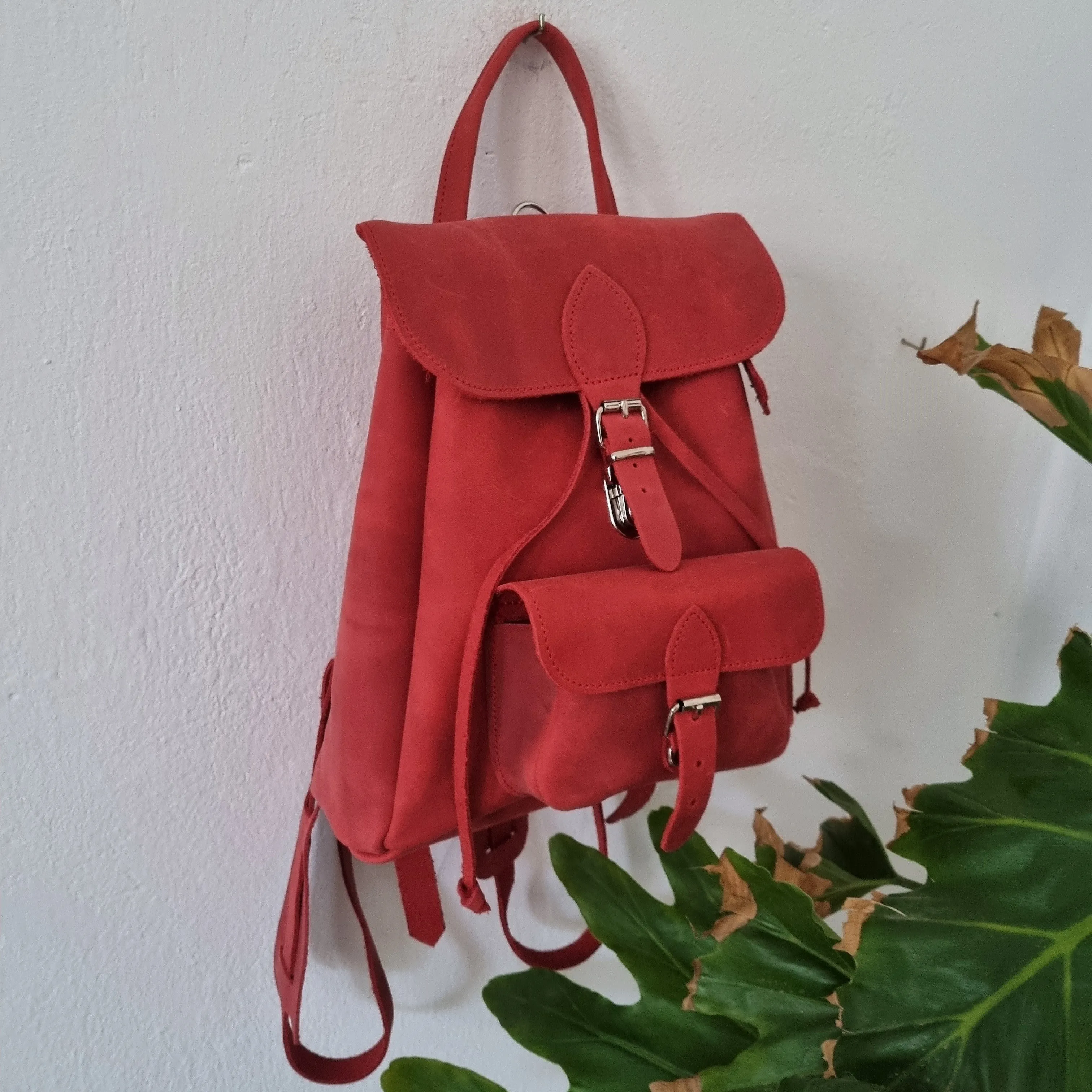 Red leather backbag