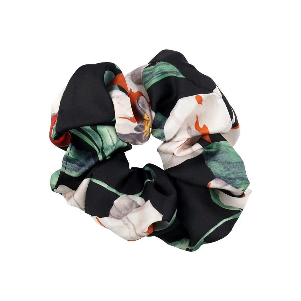 SATIN FLORAL SCRUNCHIES