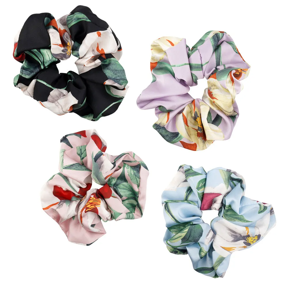 SATIN FLORAL SCRUNCHIES