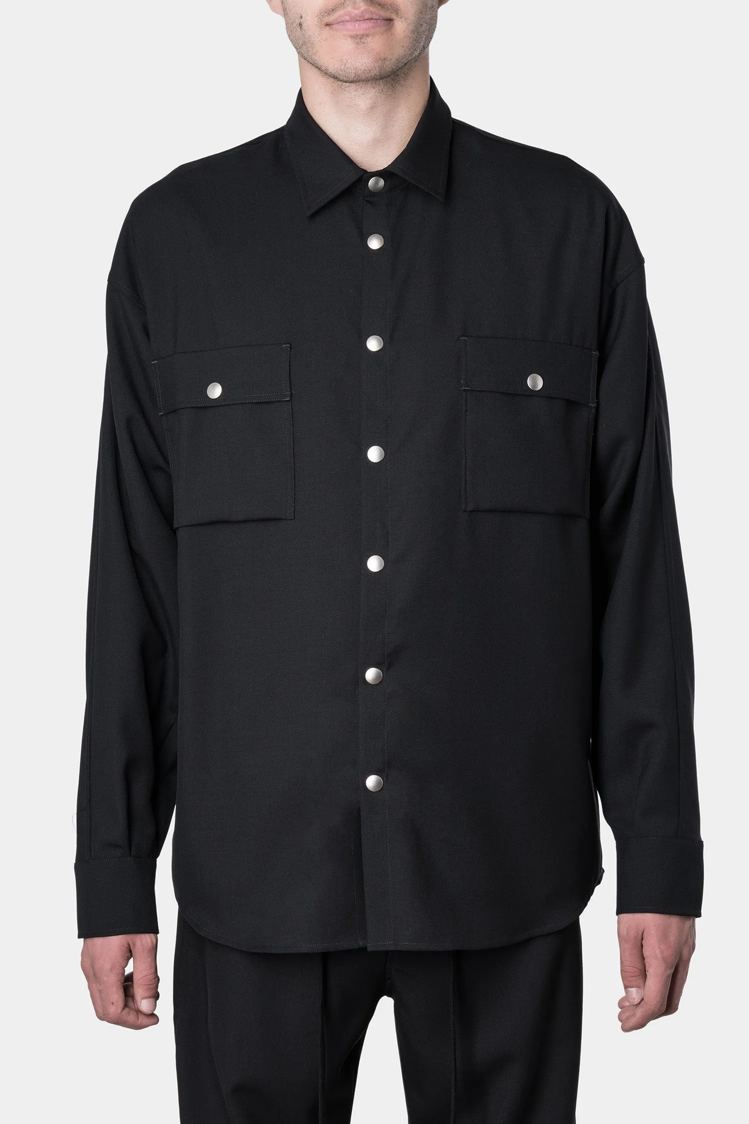 Snap button wool shirt