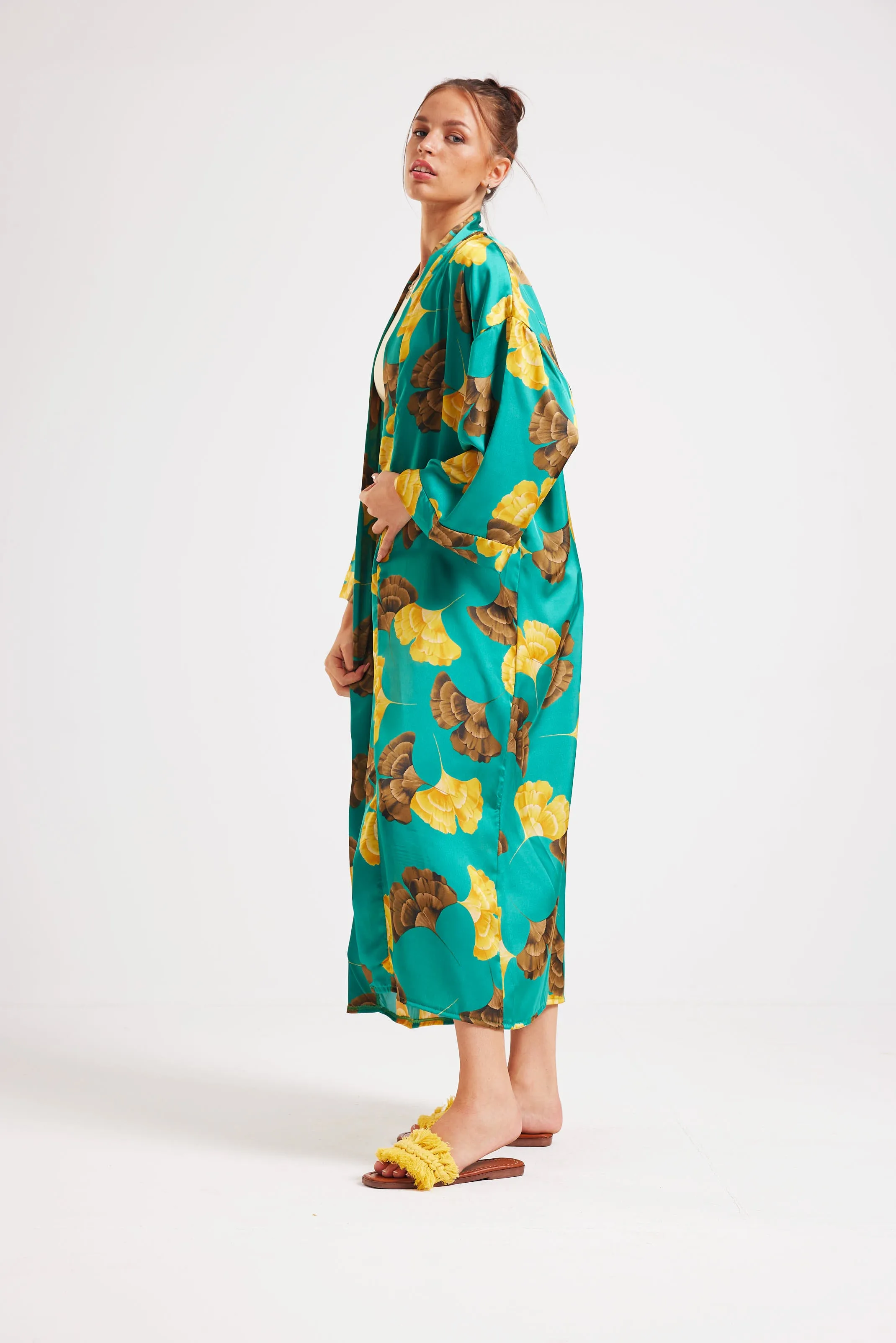 SUMMER DAZE SATIN KIMONO - GREEN