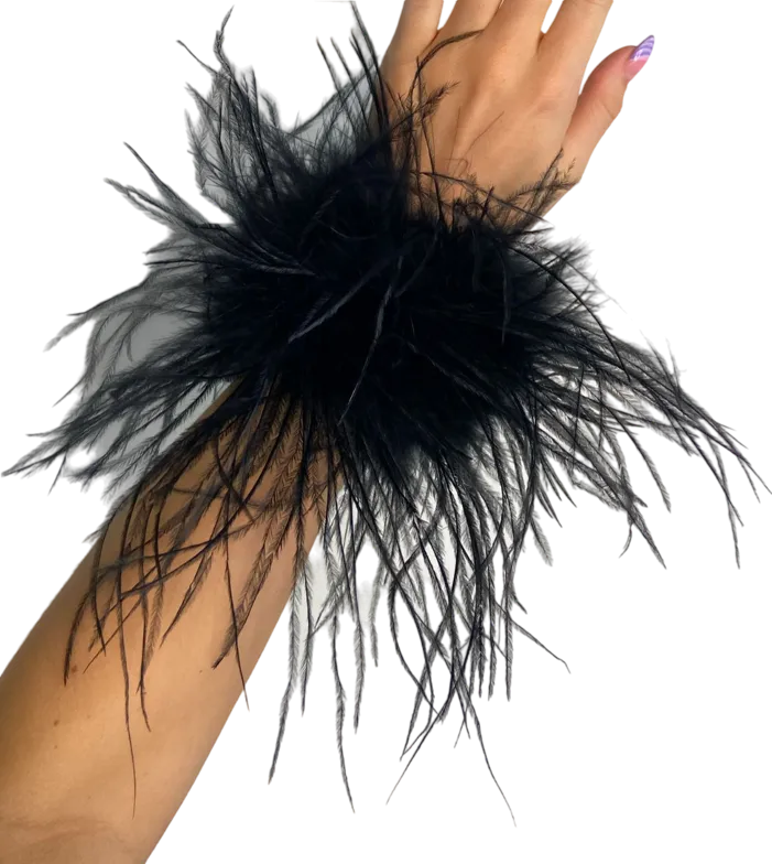 Twenty Fall Black Snap On Band Feather Cuffs One Size